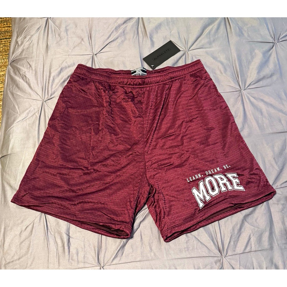 NWT Alphalete Men's Be More Shorts Burgundy XL 5" Inseam Mesh Drawstring Elastic